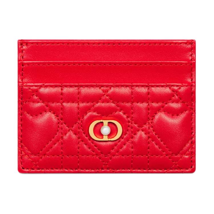DIOR Jolie Lambskin Card Holder Women's Red