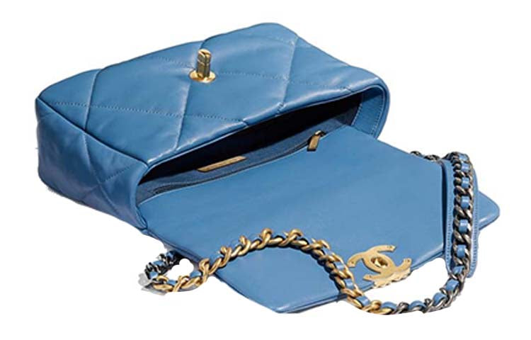CHANEL 19Bag Lambskin Mouth Cover Bag Chain Shoulder Bag Crossbody Bag Small Size Women's Blue