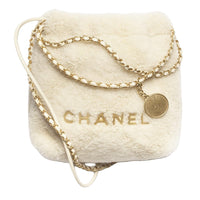CHANEL Sheared Wool Shoulder Bag Crossbody Bag Handbag Mini Women's Natural Color
