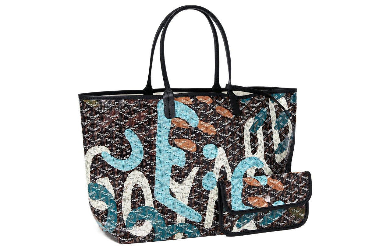 GOYARD Canvas With Leather Dog's Teeth Tote Bag Shopping Bag Shoulder Bags Handbags Small Size Unisex Black/Blue