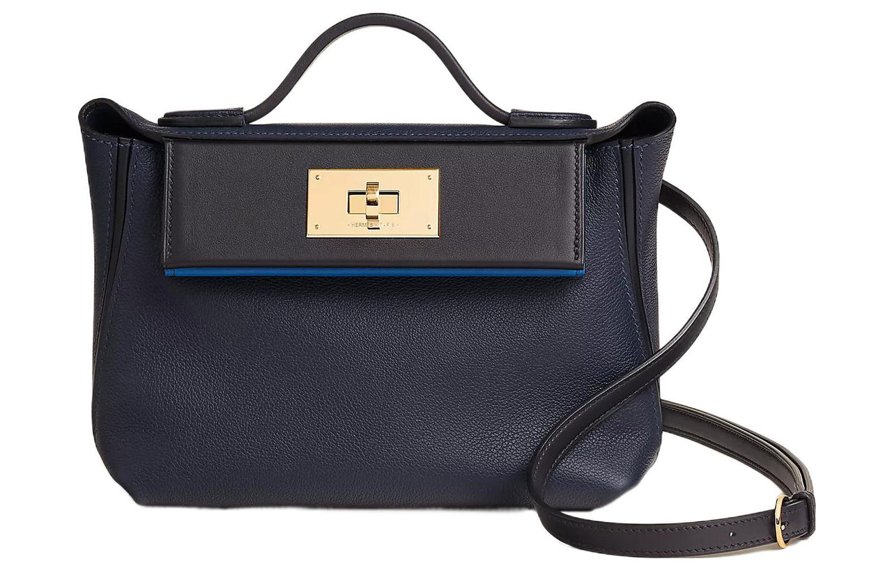 HERMES 24/24 Evercolor With Swift Calfskin Shoulder Bag Crossbody Bag Handbag Mini Women's Midnight Blue & Black