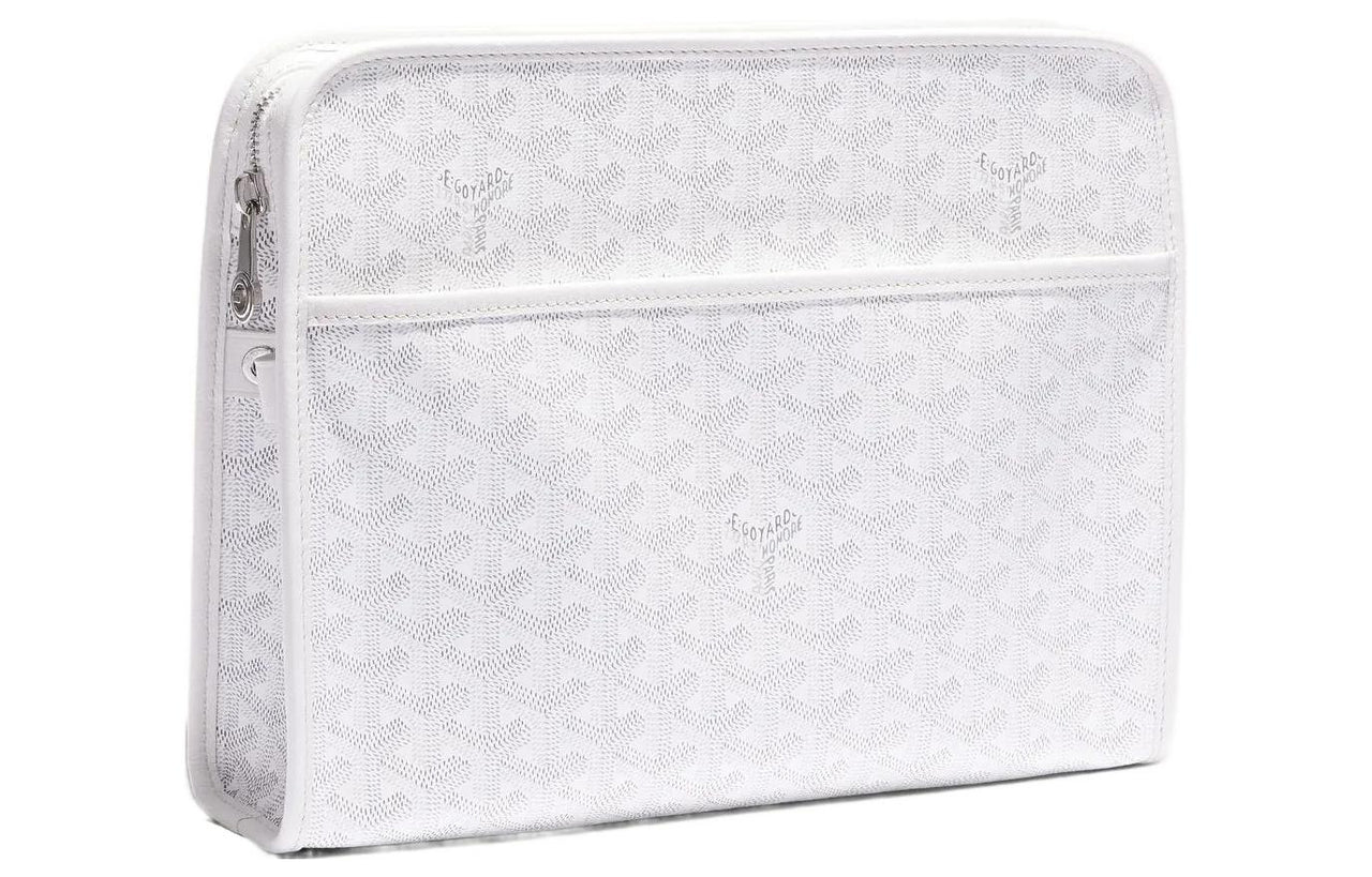 GOYARD JOUVENCE Calfskin Canvas Storage Bags Handheld Toiletry Bags Large Size Unisex White