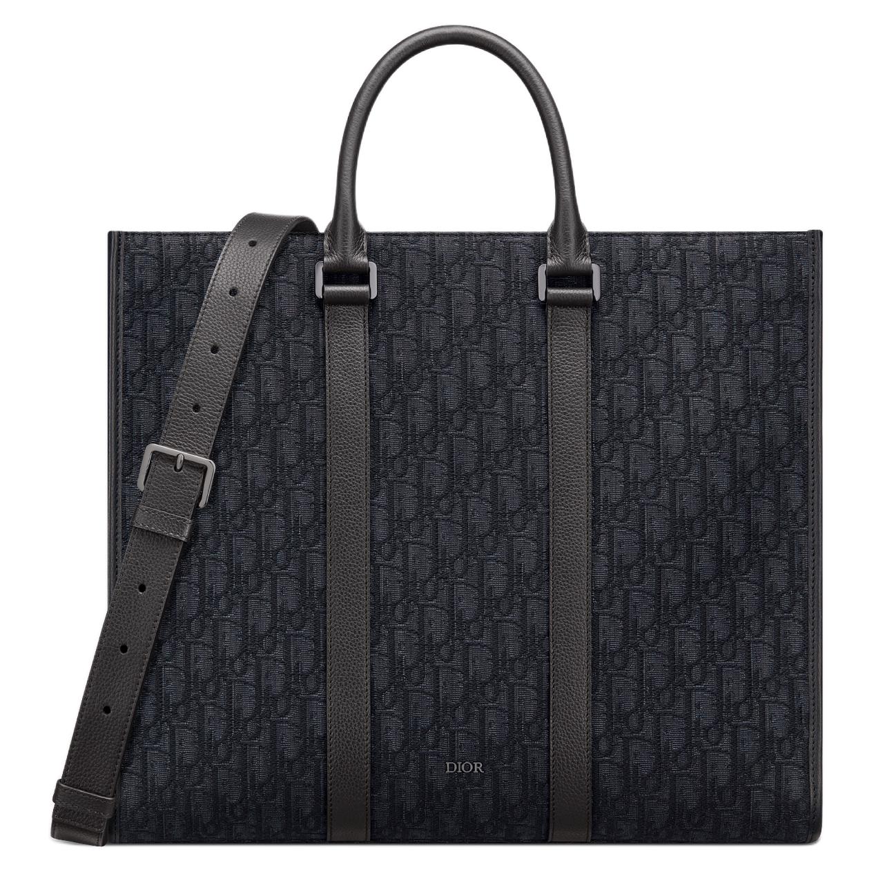 DIOR Oblique Print Grained Cow Leather Shoulder Bag Crossbody Bag Handbag Men's Black