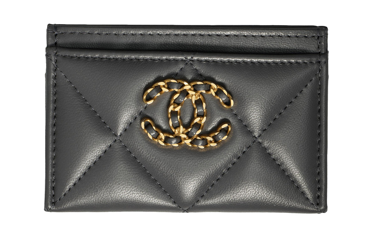 CHANEL 19Bag Lambskin Card Holder Women's Gray