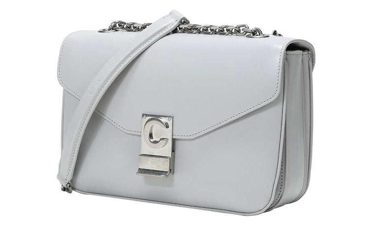 CELINE Cow Leather Shoulder Bag Medium Size Women's Light Gray