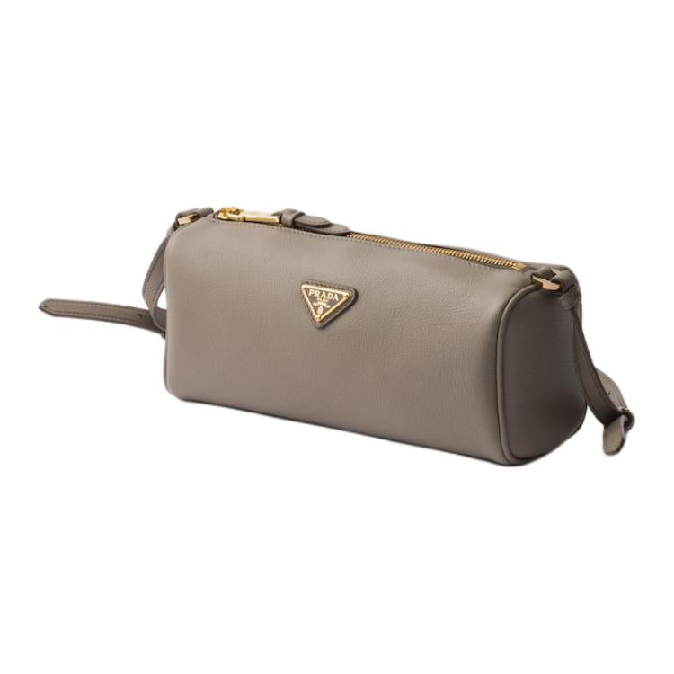 PRADA Cow Leather Shoulder Bag Women's Mud Gray