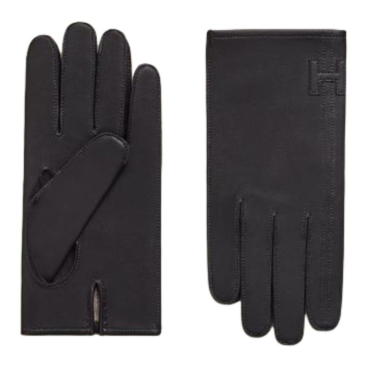 HERMES Agnot Glaze Gloves Men's Black