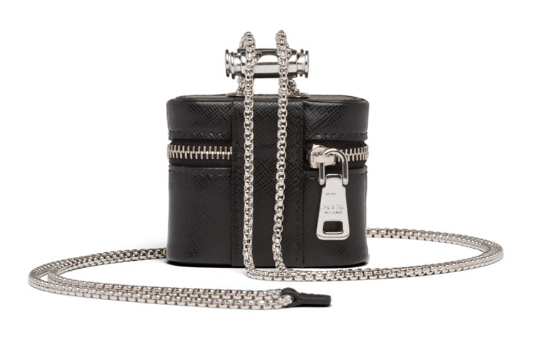 PRADA Cow Leather Crossbody Bag Shoulder Bag Earphone Case Women's Black