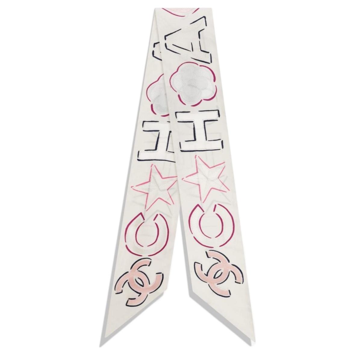 CHANEL - -Silk Scarf Women's White