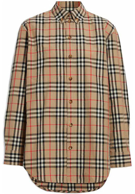 (WMNS) Burberry Button-down Collar Vintage Check Cotton Shirt 'Classic Tan' 8022797