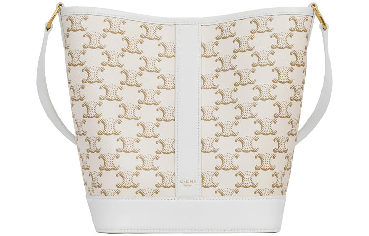 CELINE Canvas With Calfskin Bucket Bag, Shoulder Bag, Crossbody Bag Trumpets Women's White