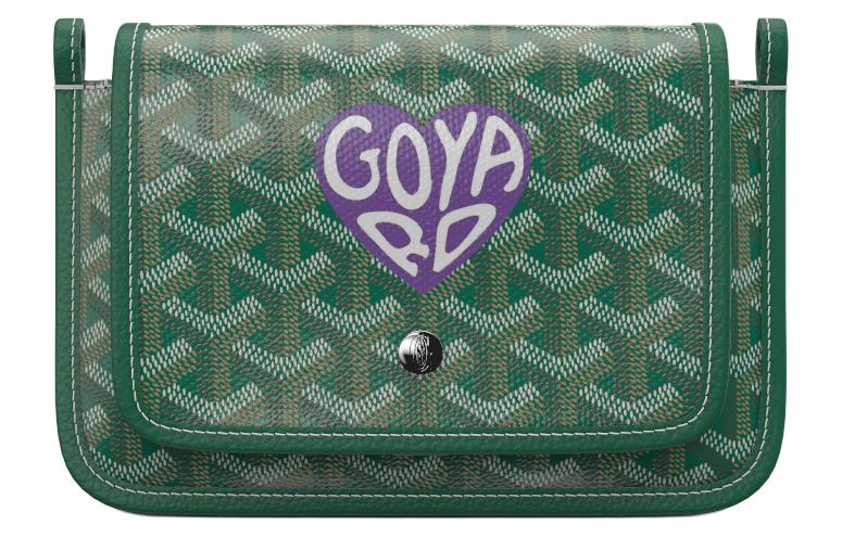 GOYARD Plumet Canvas With Leather Envelope Bag Crossbody Bag Shoulder Bag Unisex Green With Purple Accents Small Heart