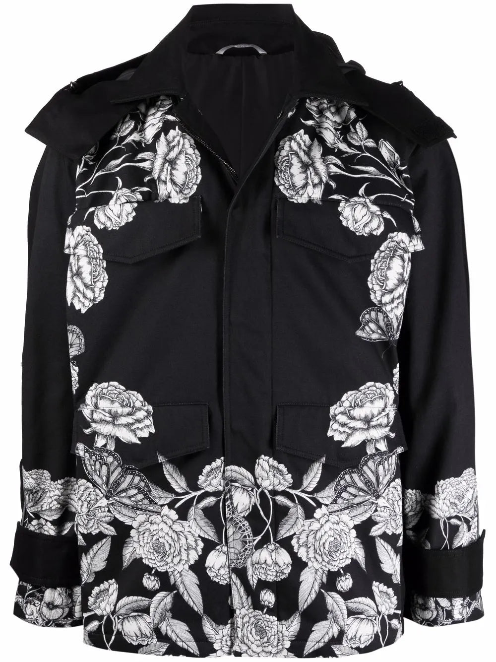 Valentino Garavani Dark Blooming-Print Hooded Jacket