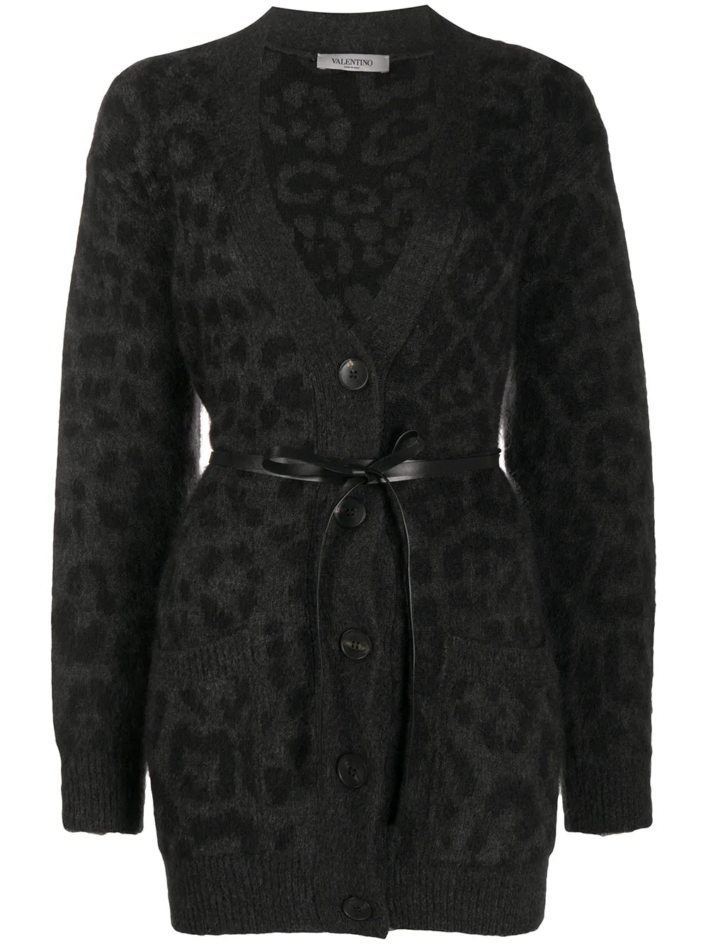 Valentino Garavani Leopard Pattern Belted V-Neck Cardigan
