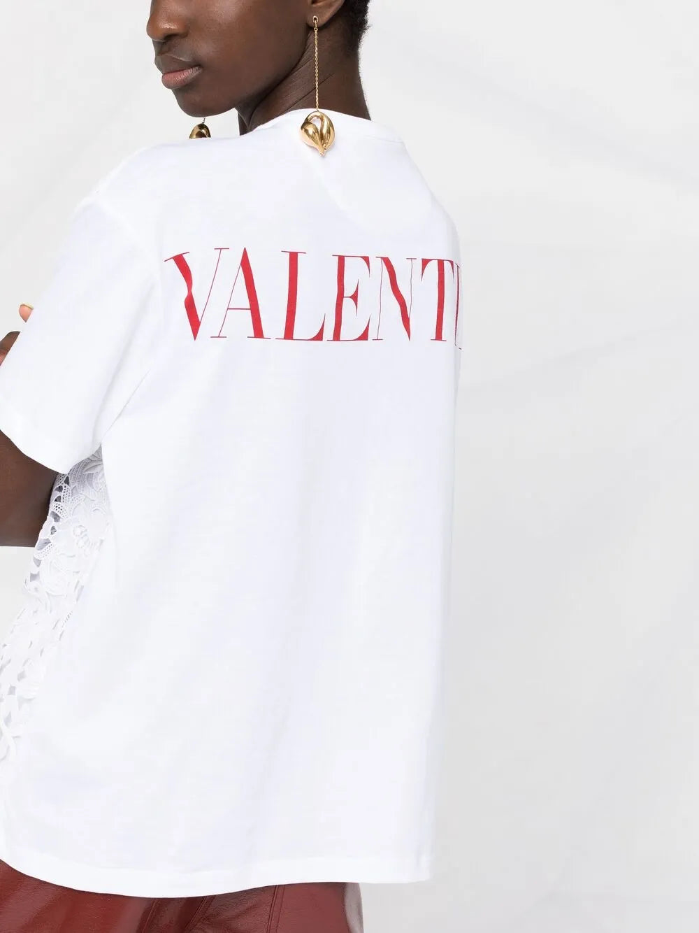 Valentino Garavani Logo Print Lace-Panel T-Shirt