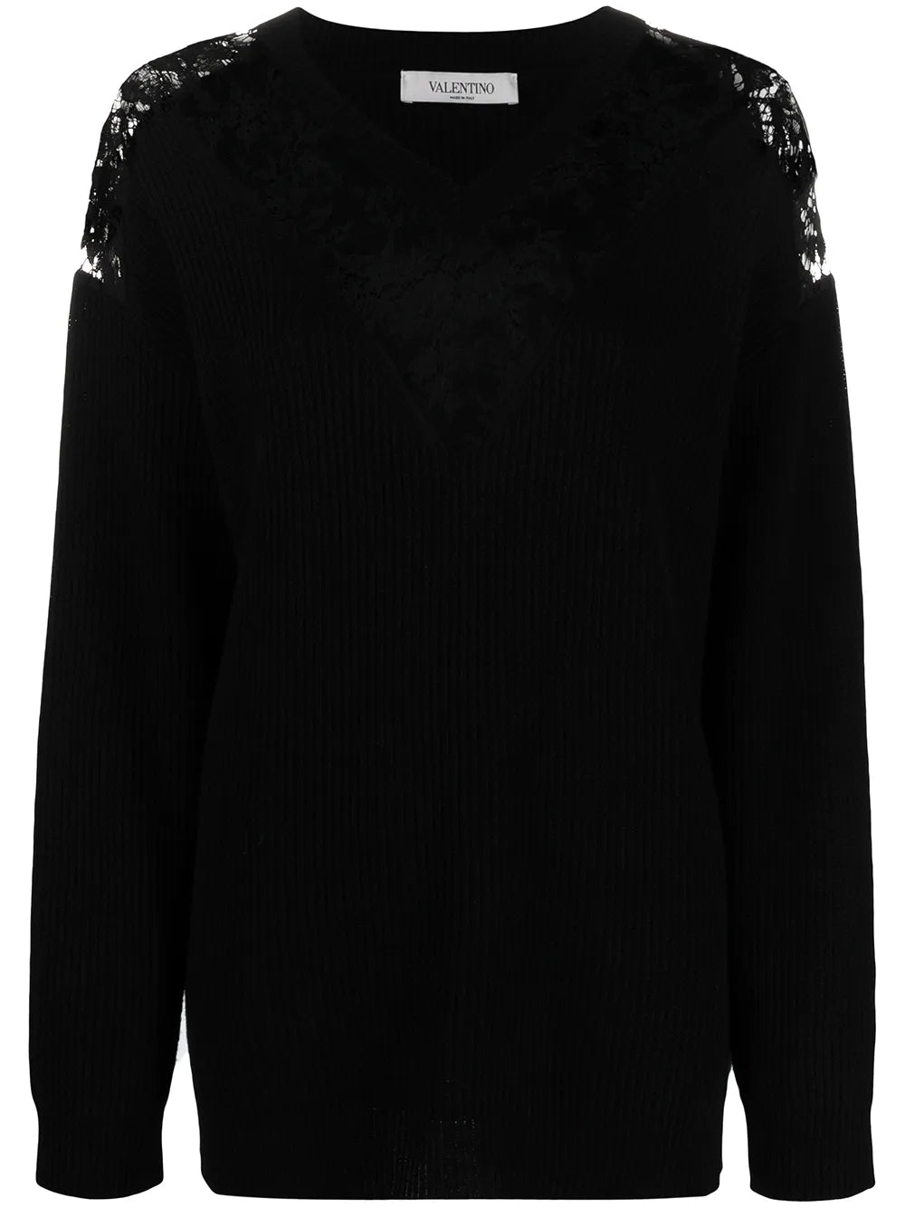 Valentino Garavani Lace-Embellished V-Neck Jumper