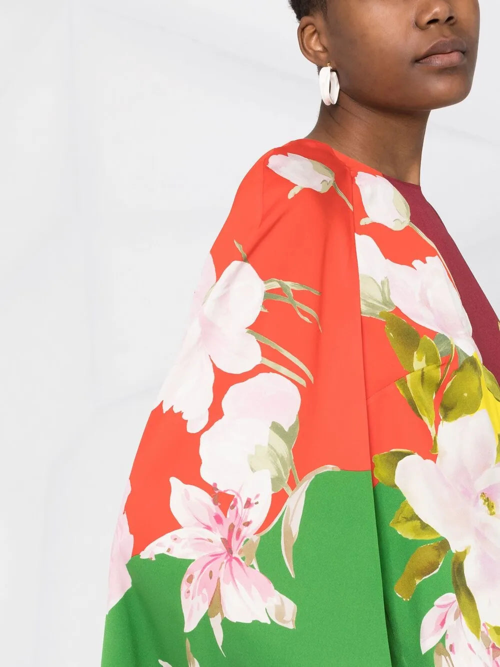 Valentino Garavani Flying Flowers Print Cape-Sleeve Minidress
