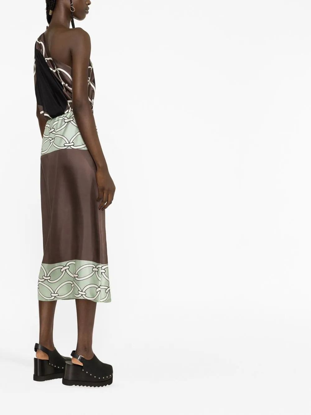 Valentino Garavani Chain-Print One-Shoulder Silk Midi Dress
