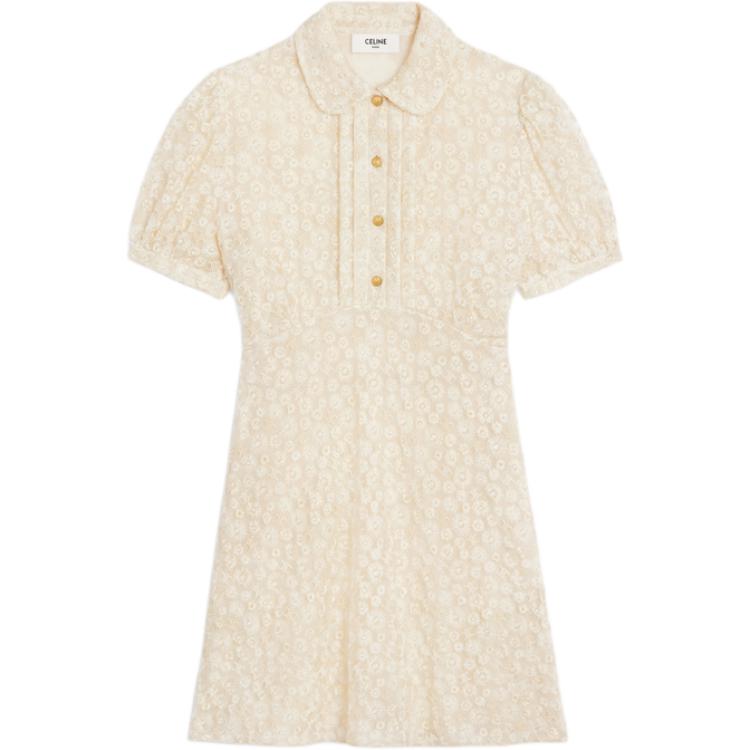 CELINE Embroidered Babydoll Mini Dress In Tulle