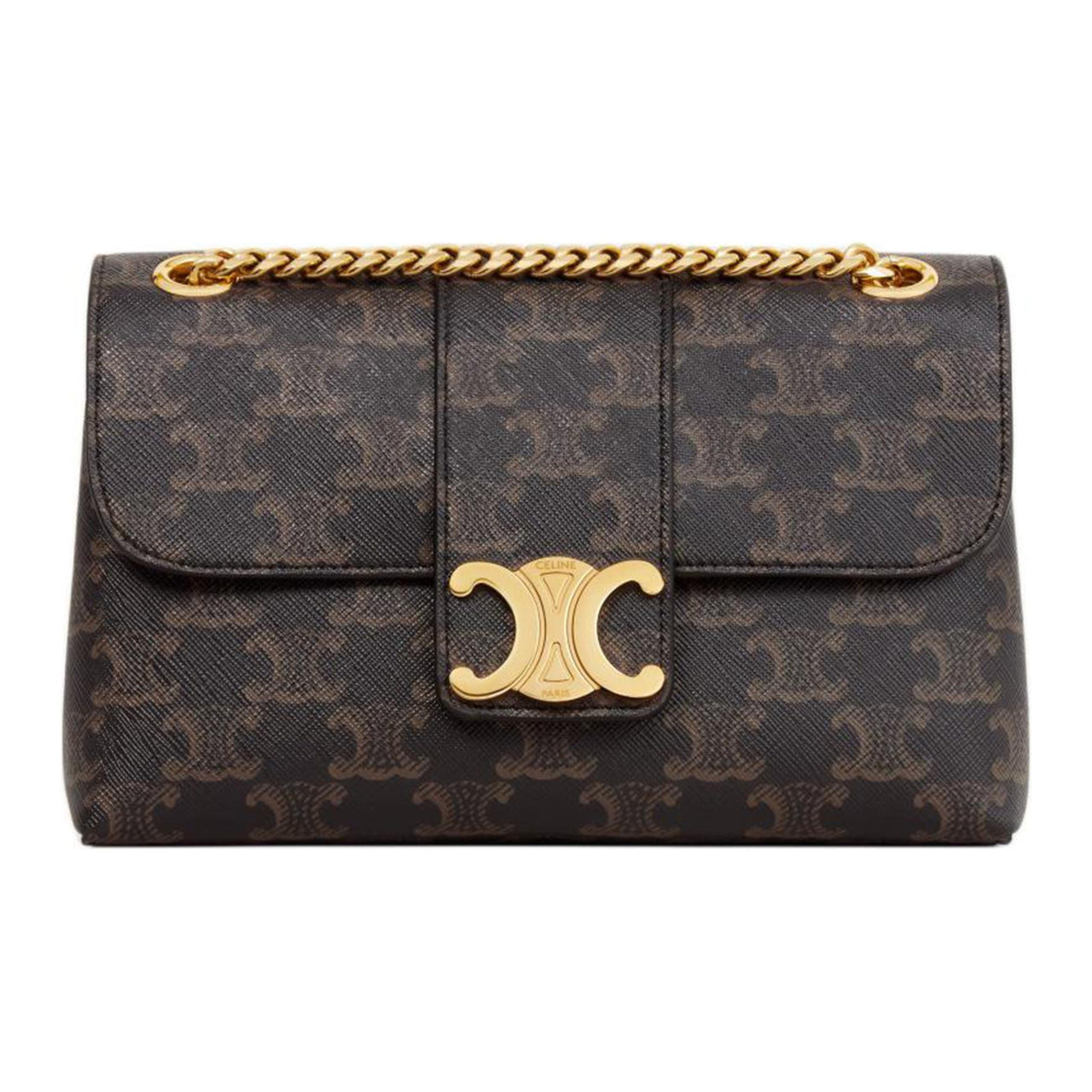 CELINE Cow Leather Handbag Shoulder Bag Women's Tawny