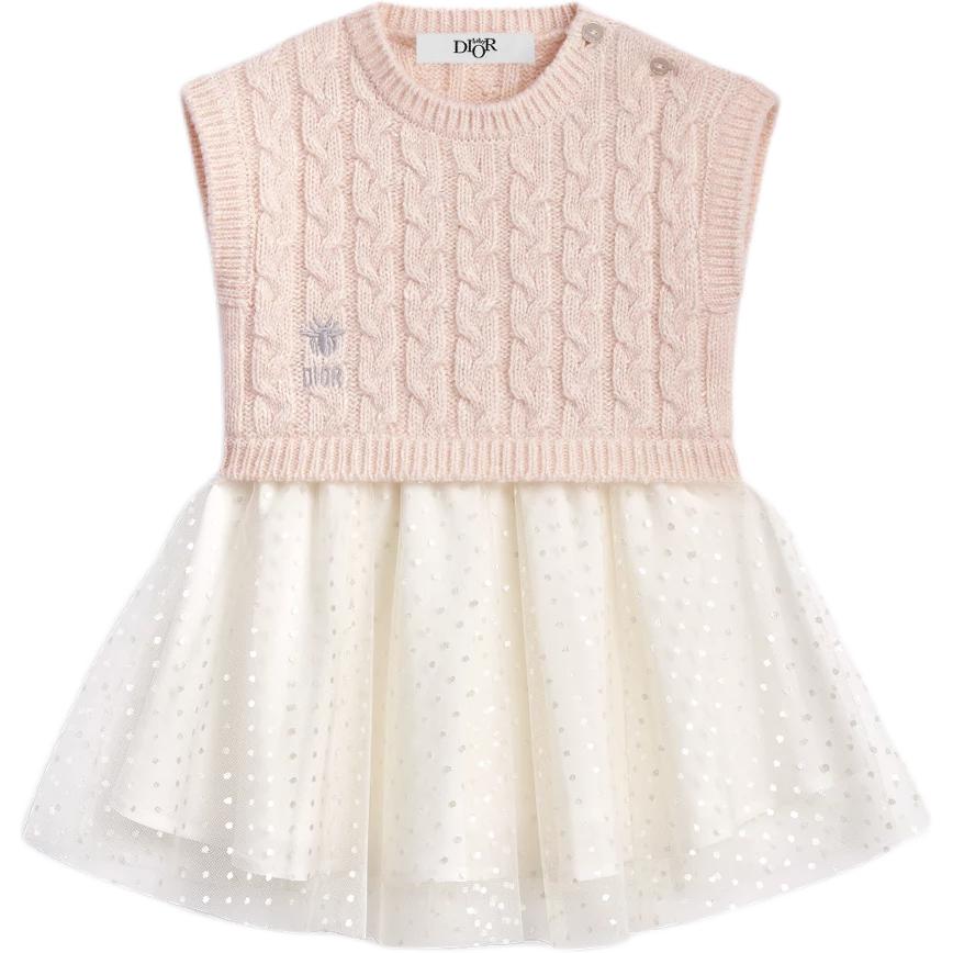 DIOR Kids' Apparel Logo Letter Embroidery Crew Neck Sleeveless Mid Length Pink Infant And Toddler
