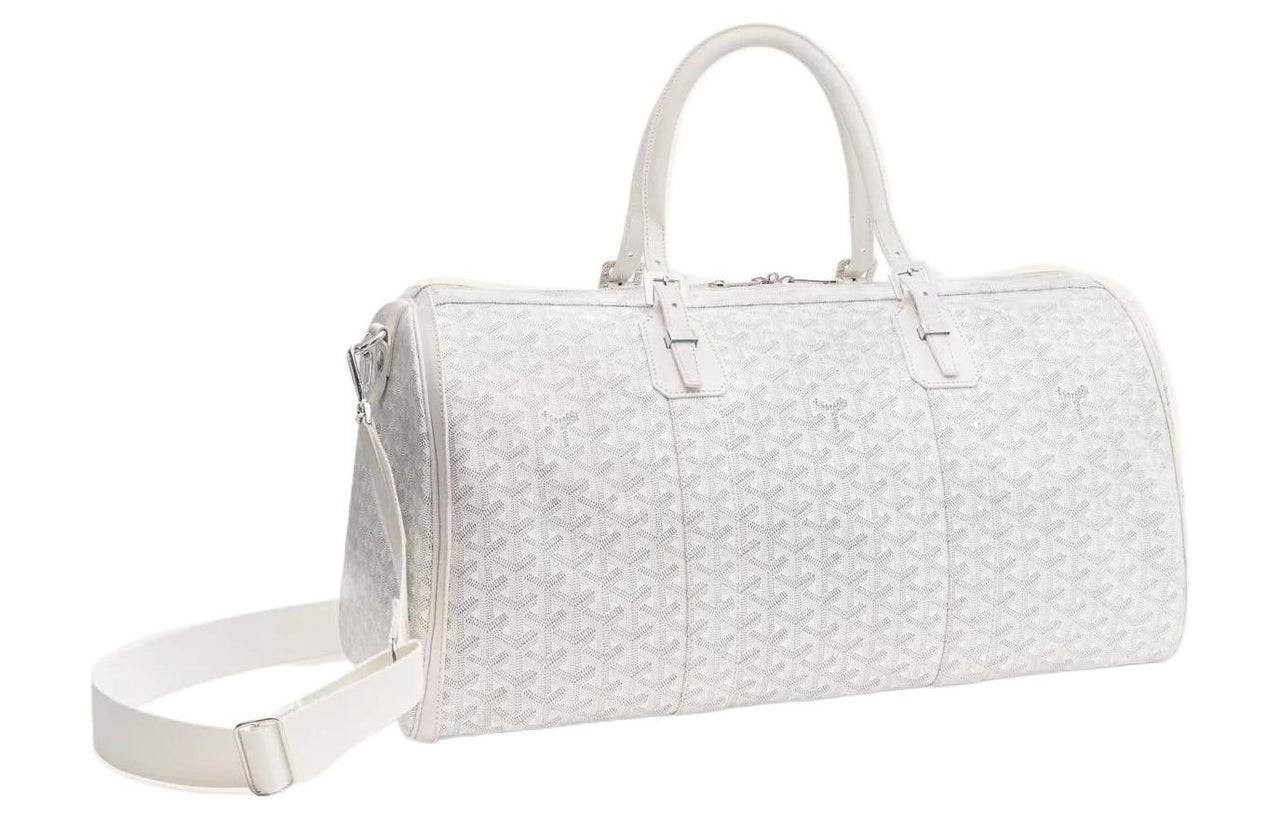 GOYARD Polyester-Cotton Blend With Clamecy Cow Leather Bag Straps Medium Size Unisex White