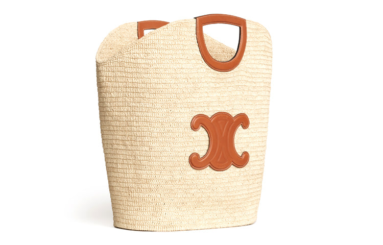 CELINE Cabas Cow Leather Handbag Large Size Women's Tawny