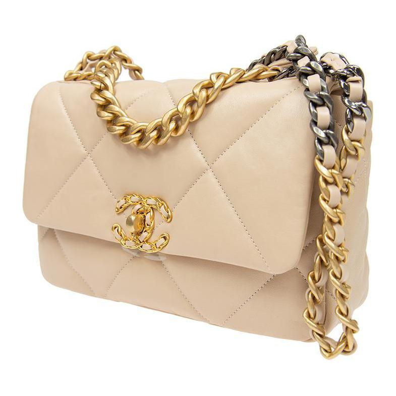 CHANEL 19Bag Sheepskin Handbag, Shoulder Bag, Crossbody Bag Small Size Women's Milk Tea