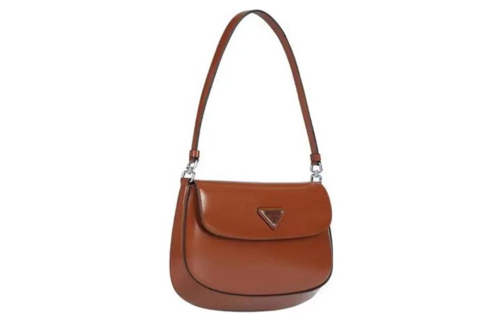 PRADA Cleo Shiny Leather Shoulder Bag Crossbody Bag Women's Dark Brown