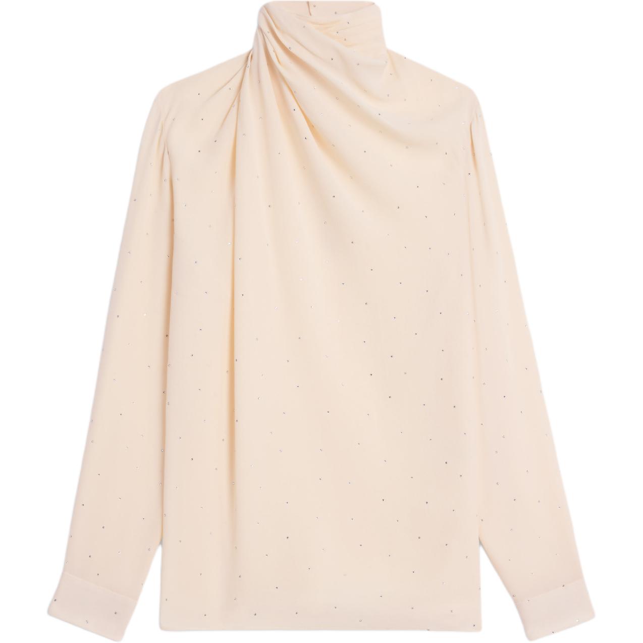 CELINE Draped Neck Blouse With Rhinestones In Lightweight Sablé