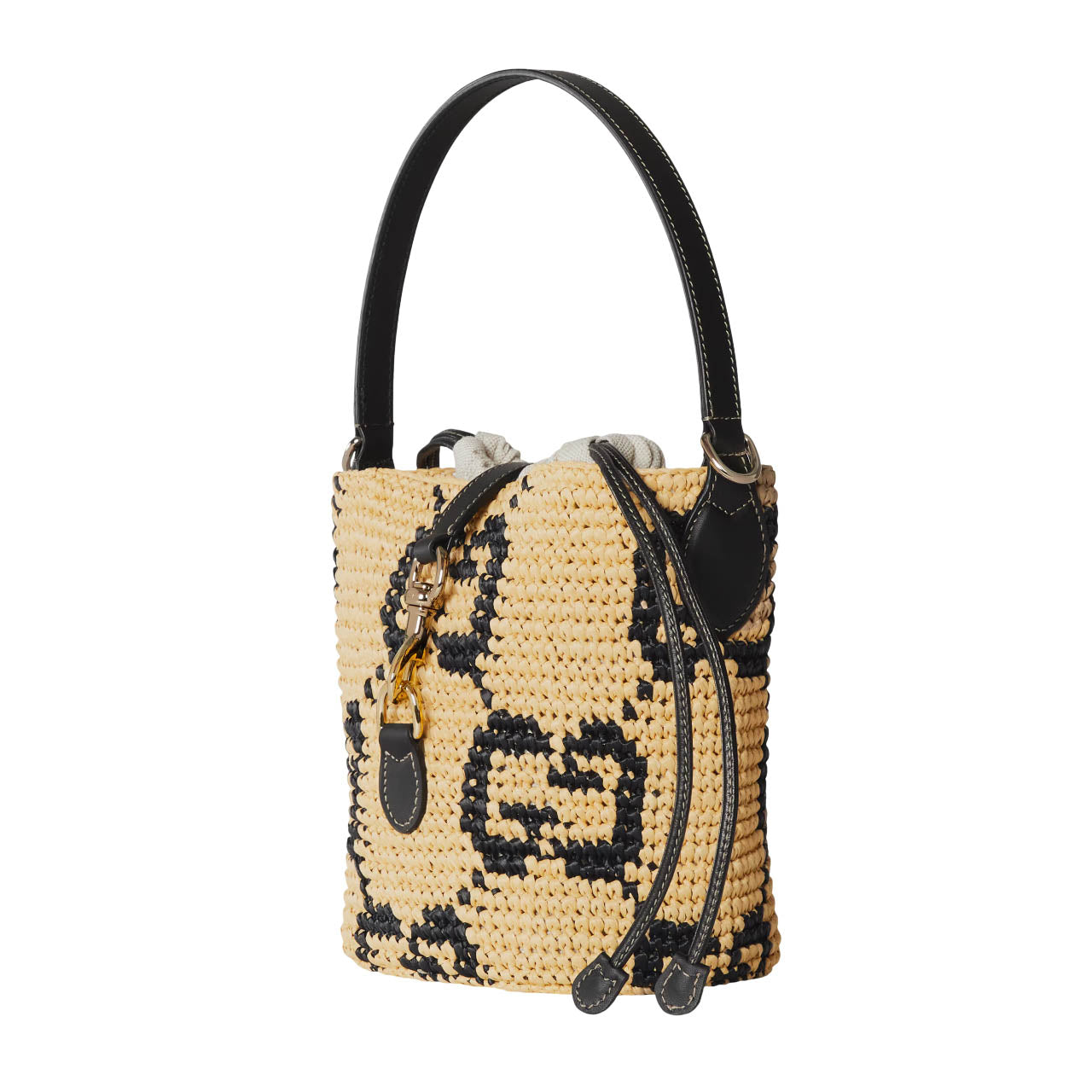 (WMNS) Gucci Woven Mini Bucket Bag 'Natural Black Fabric' 816284-9AAGL-8761