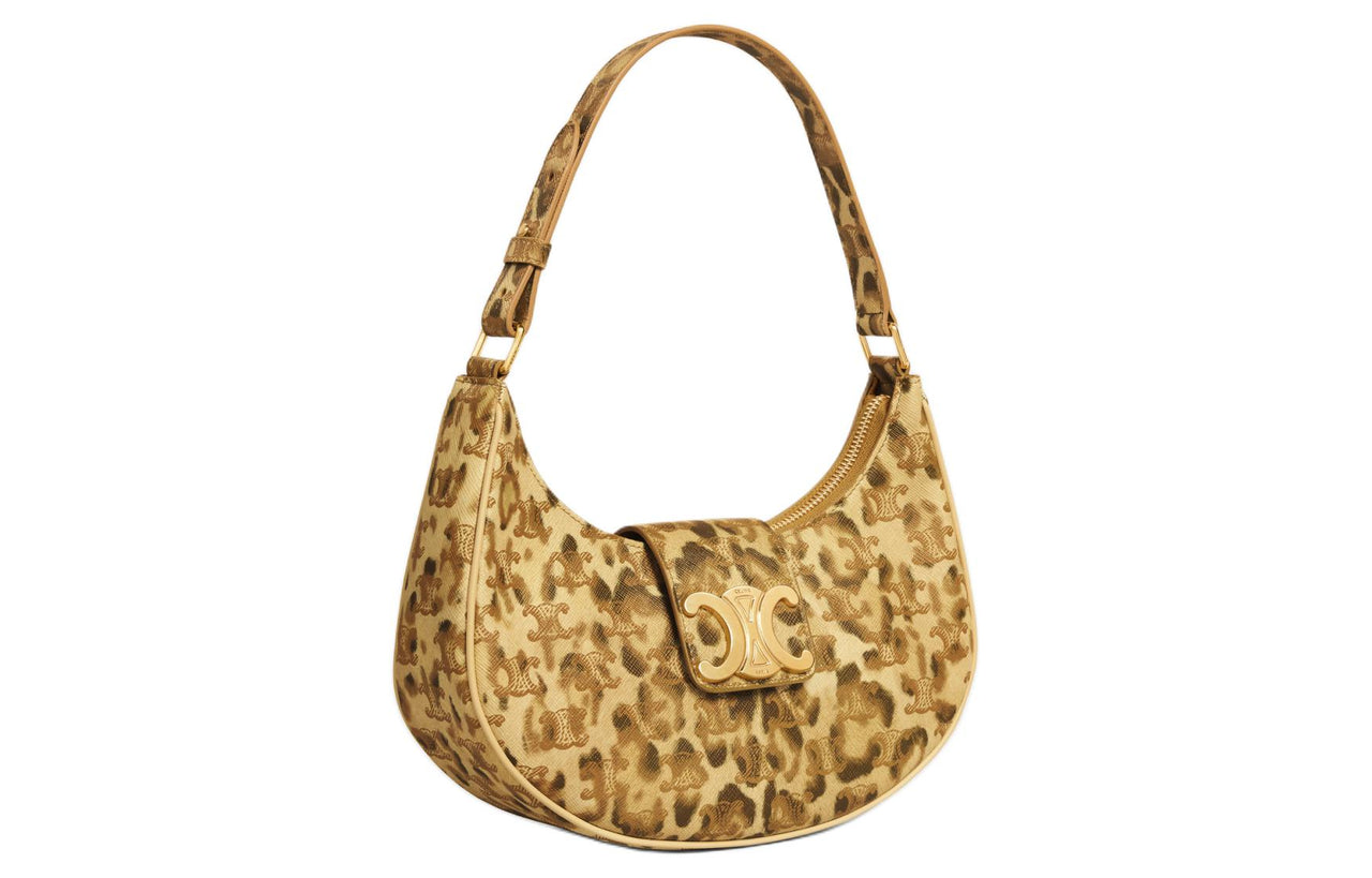 CELINE AVA Canvas Handbag Shoulder Bag Women's Leopard Print