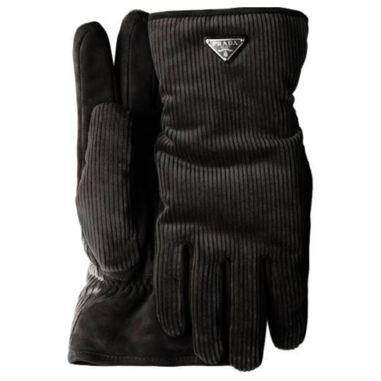 PRADA Corduroy, Fabric Knit Gloves Men's Black