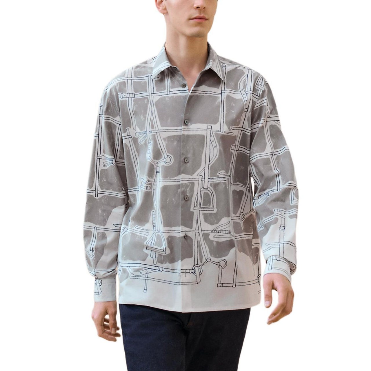 HERMES Shirts Men Gray