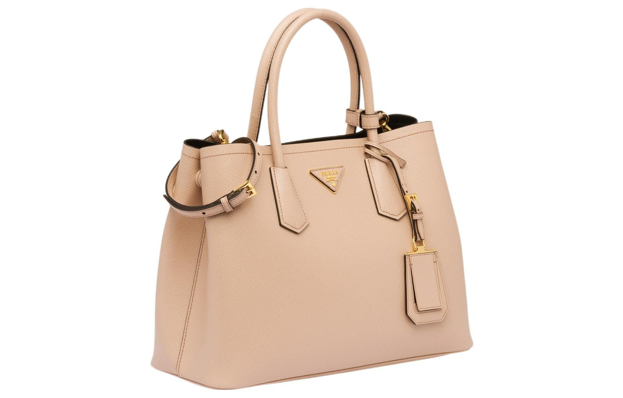 PRADA Double Leather Shoulder Bag Crossbody Bag Handbag Medium Size Women's Cameo Brown/Black