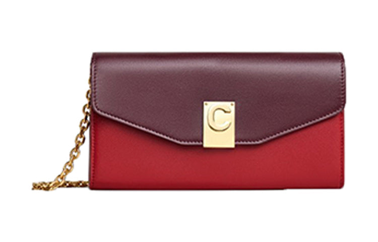 CELINE Cow Leather Crossbody Bags Trumpets Women's Burgundy/Red