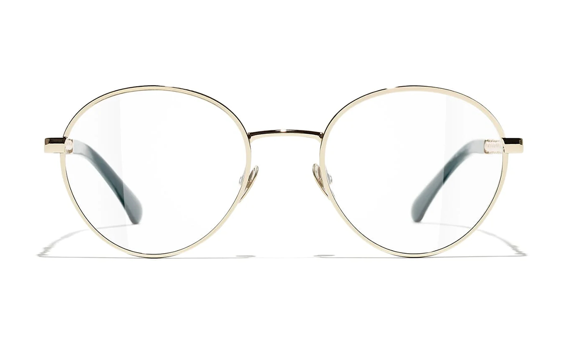 CHANEL Metal Glass Oval Eyeglass Frames Unisex Green