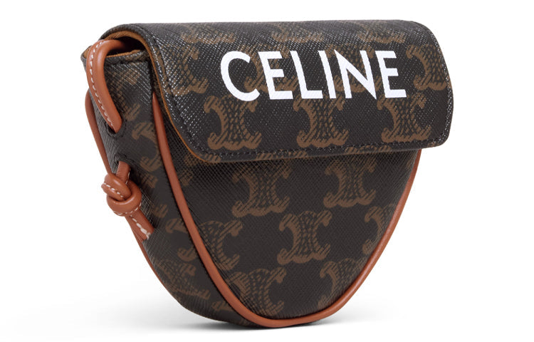 CELINE Cow Leather Canvas Handbag Coin Purse Mini Unisex Tawny