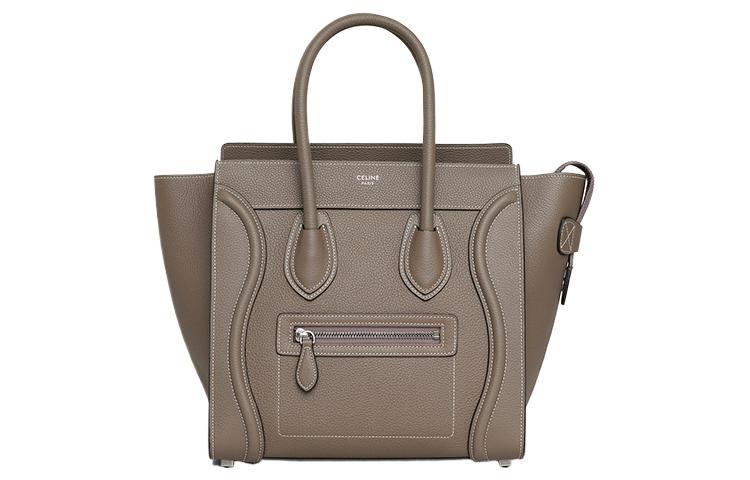 CELINE Cow Leather One Shoulder Handbags Women's Mouse Gray