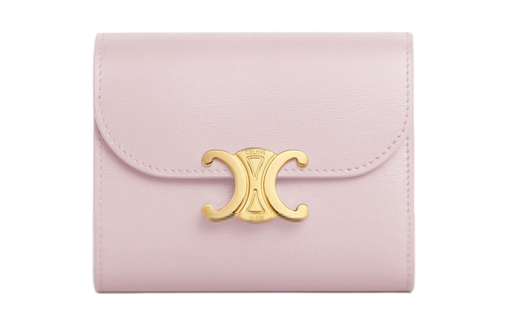 CELINE Cow Leather Wallet Small Size Women's Light Pink