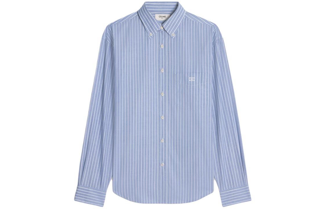 CELINE Cambridge Striped Chambray Cotton Shirt Bleu/Blanc