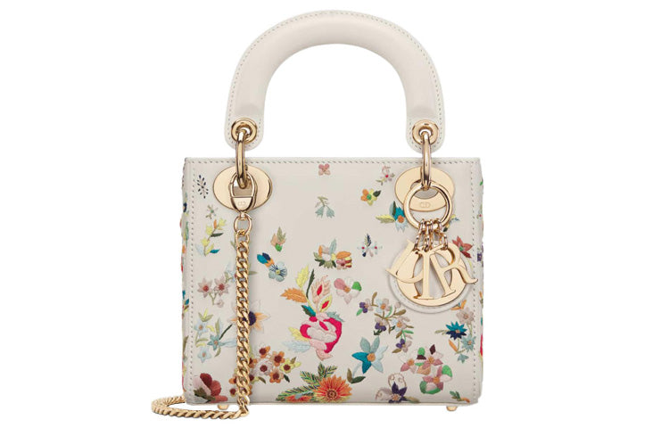 DIOR Lady Dior Cow Leather Dior Bag Shoulder Bag Crossbody Bag Handbag Mini Women's White/Multicolor