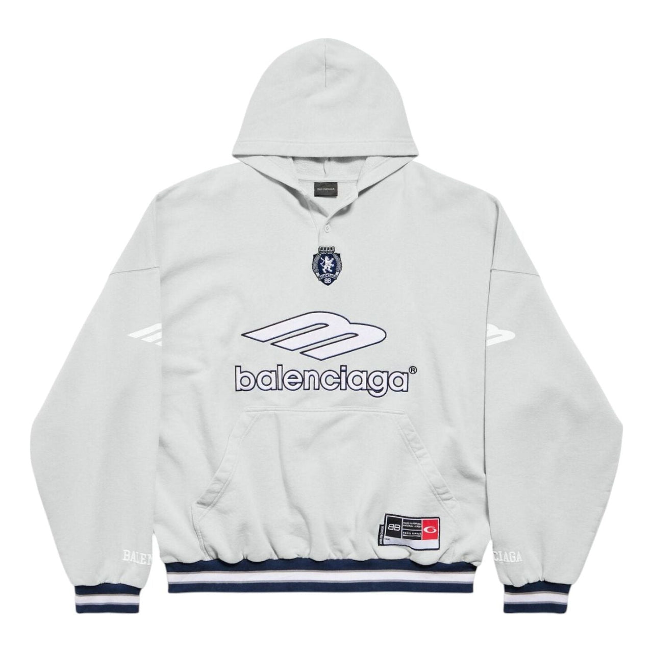 Balenciaga 3B Football Polo Hoodie 'Grey White' 827939TTVQ81461