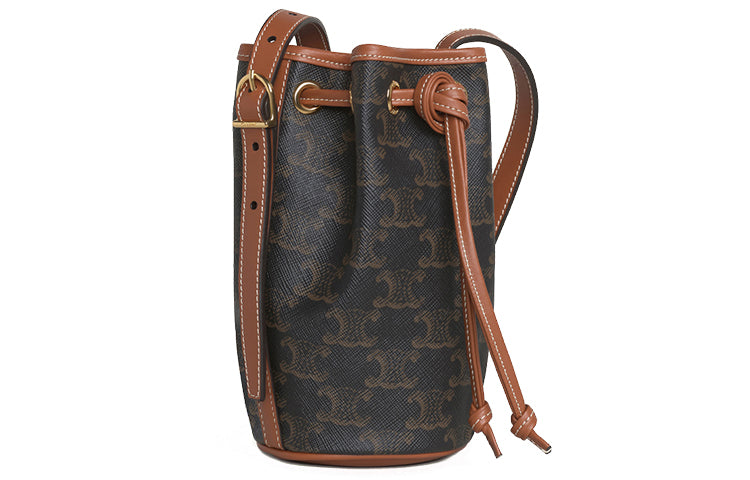 CELINE Canvas With Calfskin Bucket Bag Small Lucky Bag Handbag Shoulder Bag Crossbody Bag Extra Mini Women's Tawny