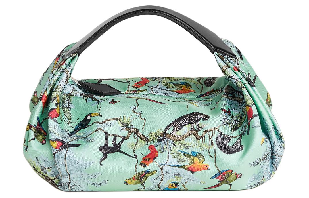 HERMES Balusoie Silk Patchwork Hunter Cow Leather Lunch Box Bag Handbag Women's Mint Green With Black Accents