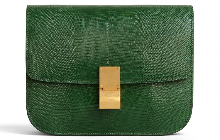 CELINE Classic Bo Lizard Skin Shoulder Bag Crossbody Bag Medium Size Women's Malachite Color
