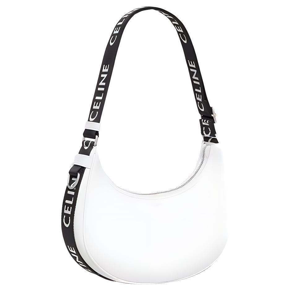 CELINE AVA Smooth Cow Leather Handbag Shoulder Bag Medium Size Women's White