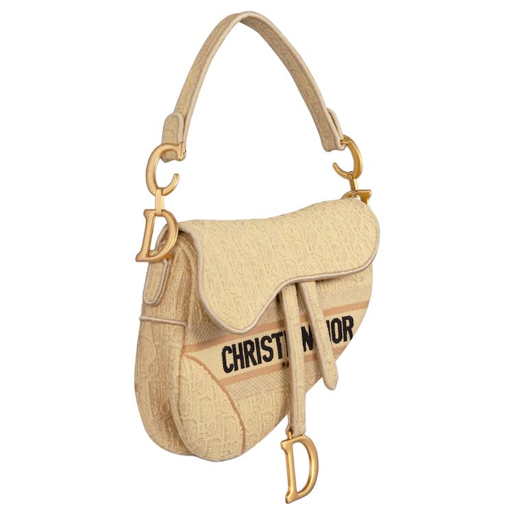 DIOR Saddle Embroidered Patchwork Raffia Saddle Bags One Shoulder Handbags Women's Beige