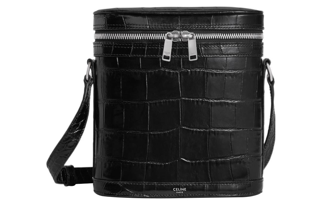 CELINE Crocodile Pattern Embossed Cow Leather Messenger Bag Crossbody Bag Shoulder Bag Men's Black