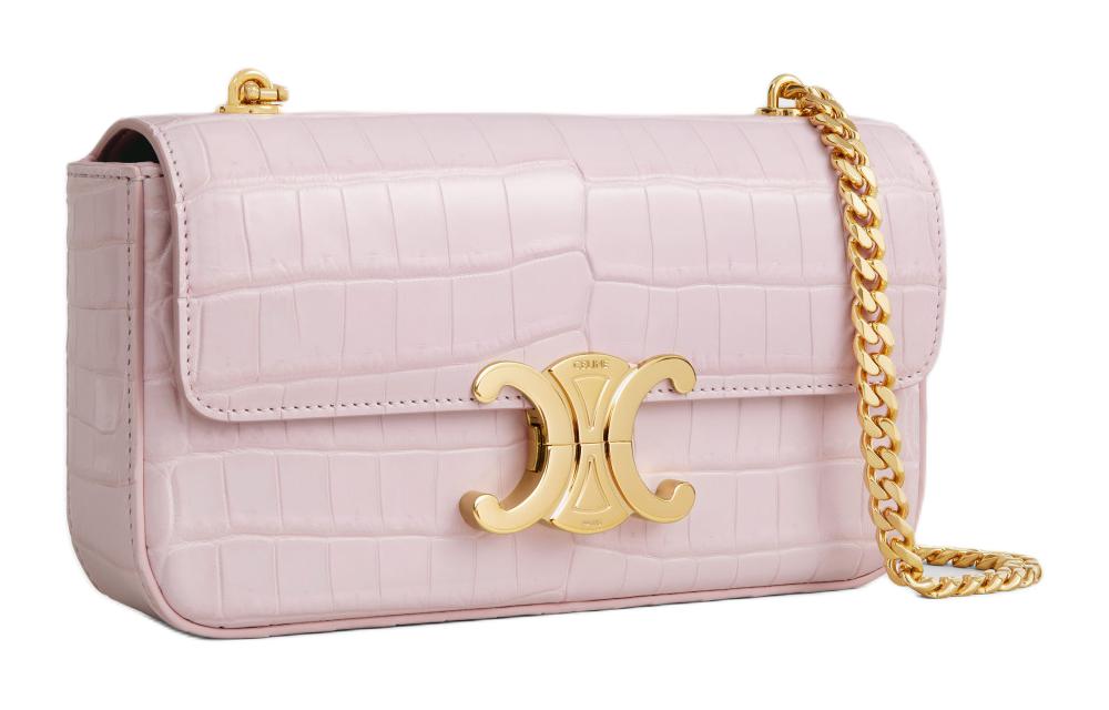 CELINE Crocodile Leather Shoulder Bag Women's Light Pink